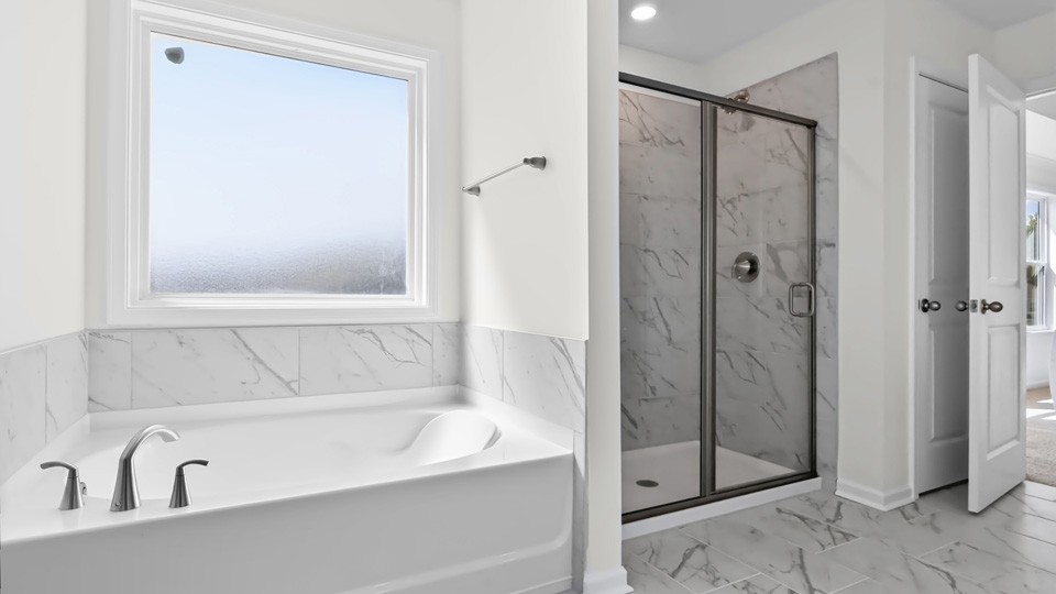 bathroom with separate tub and walkin shower