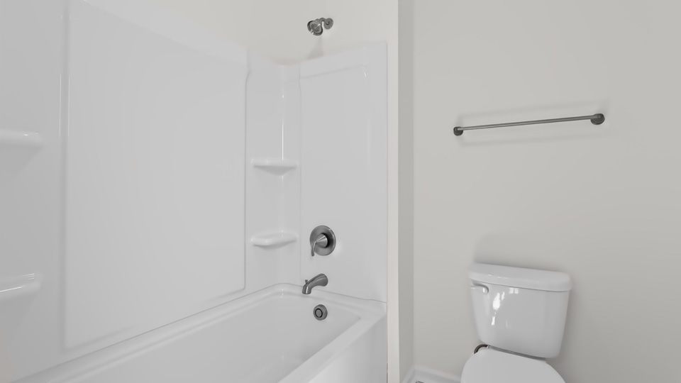 bathroom with tub shower combo and quartz countertops