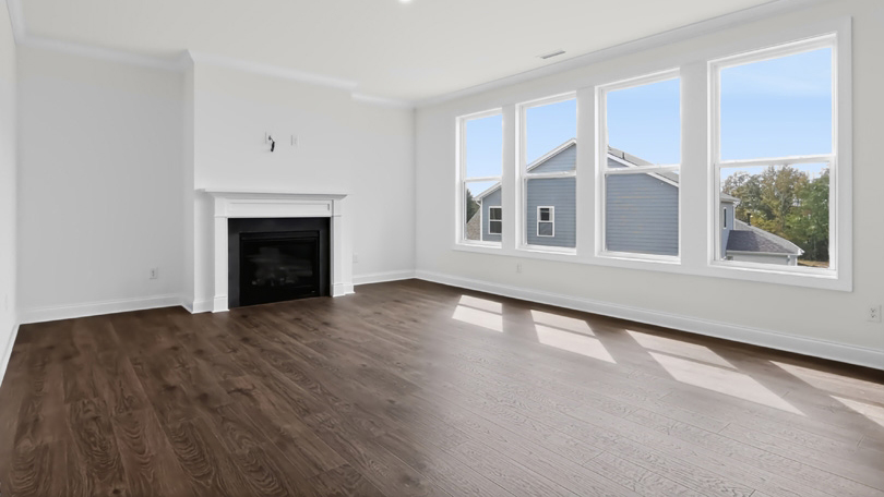 open living room with fireplace