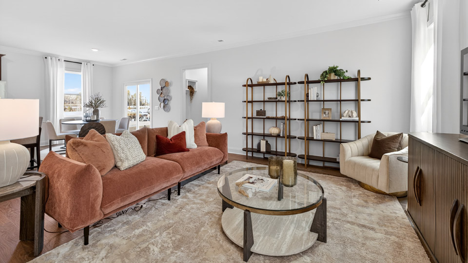 open concept living space with large windows
