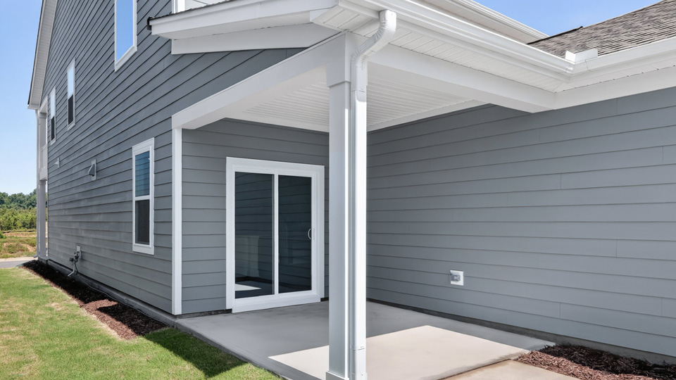 covered back patio with sliding glass doors