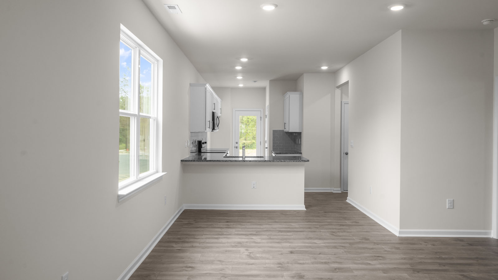 Living area with revwood flooring