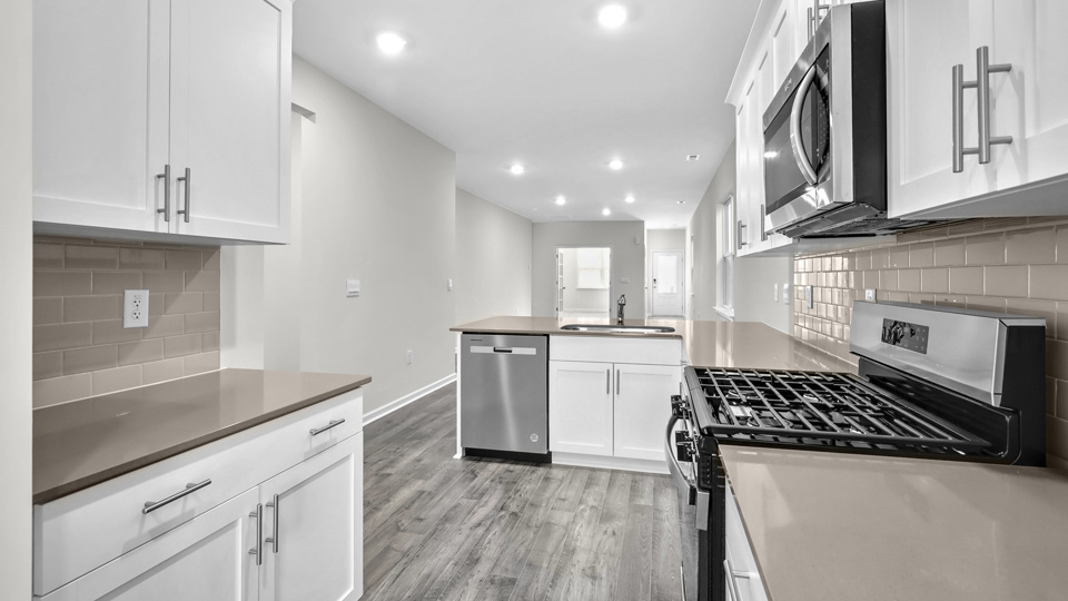 Kitchen with white cabinets