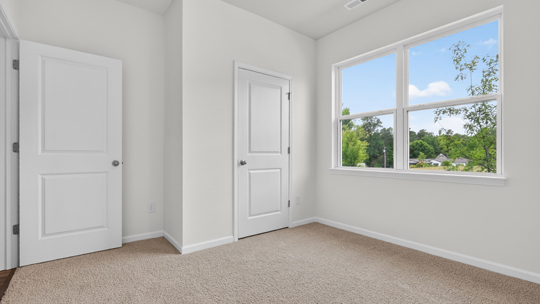 secondary bedroom with window and closet, carpeting