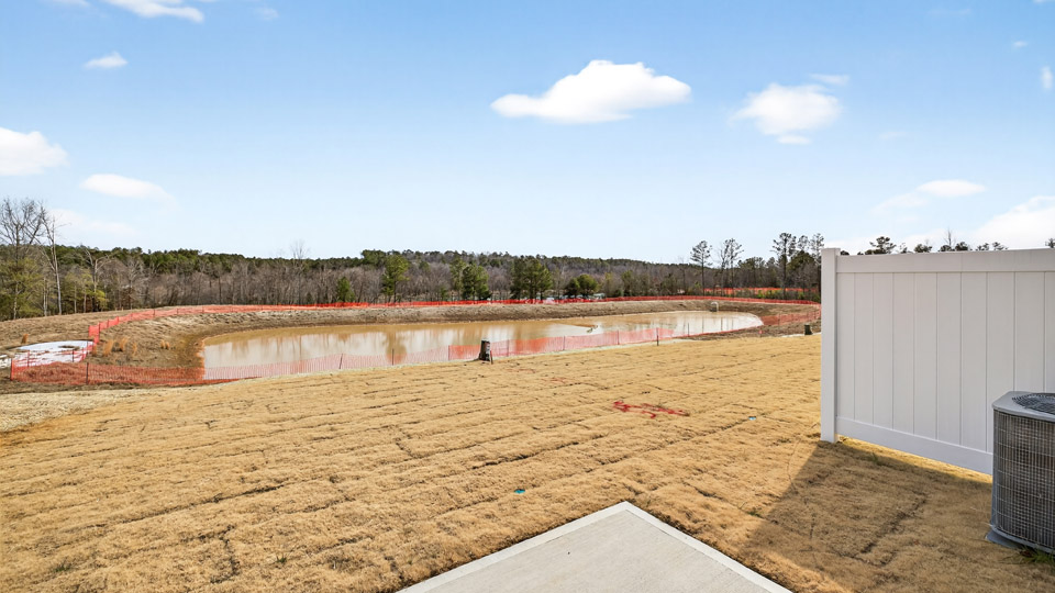 Pack patio overlooking backyard