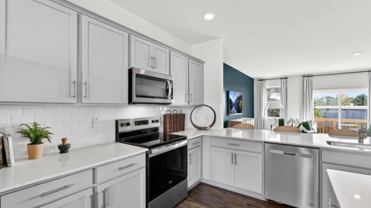 kitchen with gray cabinets