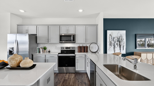 kitchen with gray cabinets