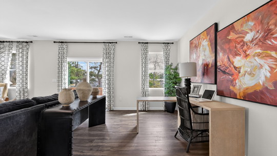 open concept living space with large windows