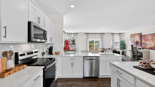 kitchen with white cabinets quartz countertops and stainless steel appliances