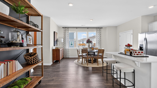 kitchen overlooking living area