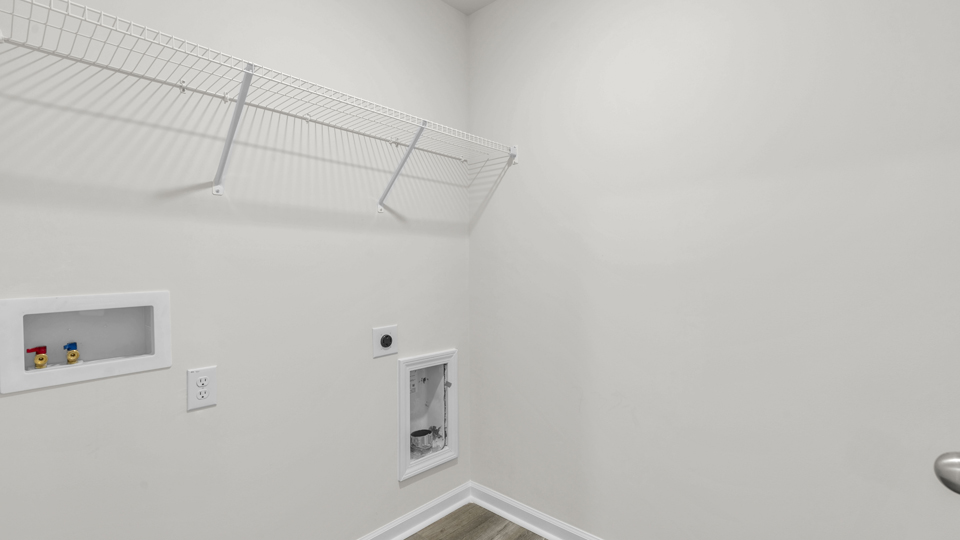 Laundry room with wire shelving