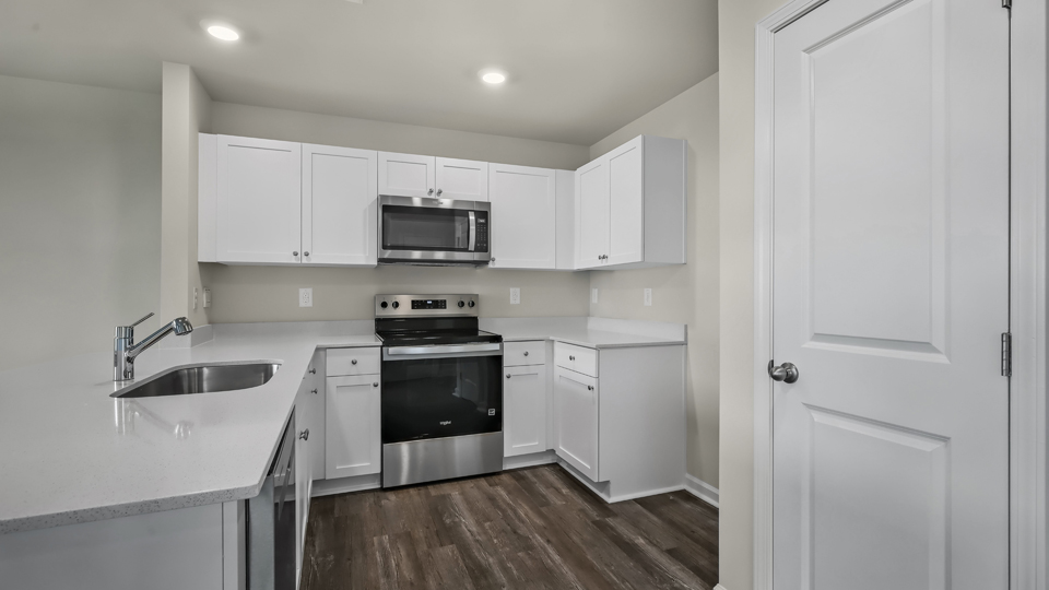 Kitchen with stainless-steel appliances