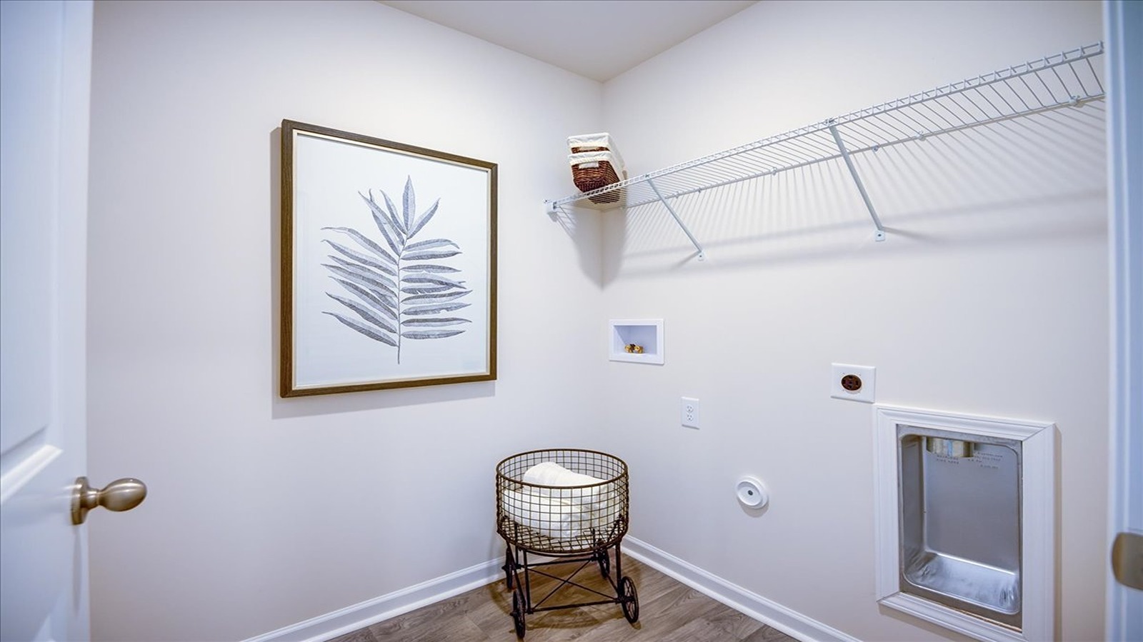 Laundry room with wire shelving