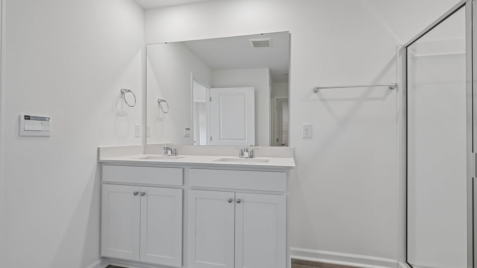 primary bathroom with walkin glass door shower