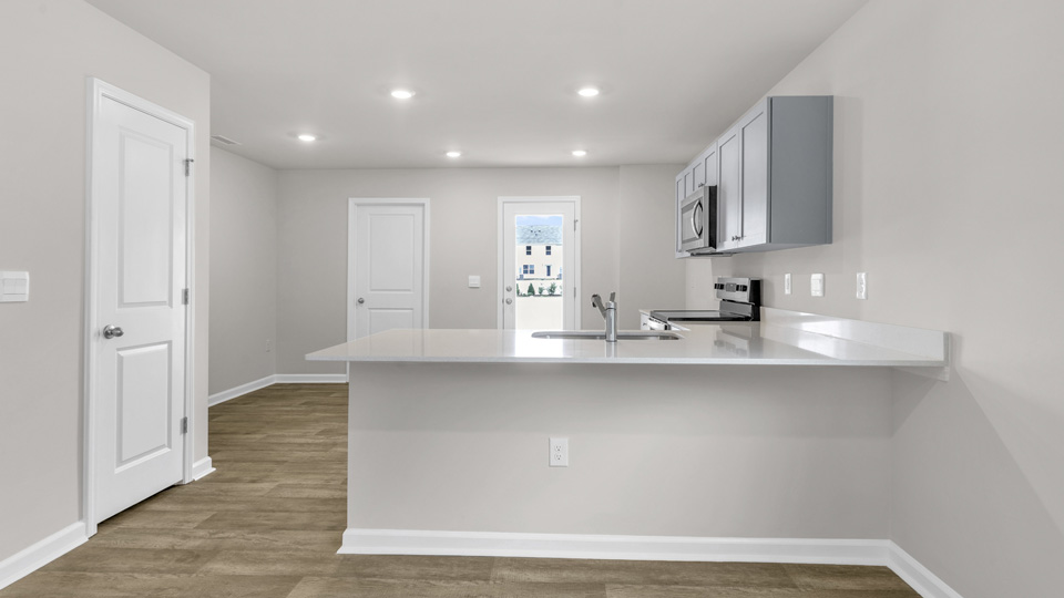 kitchen with grey cabinets