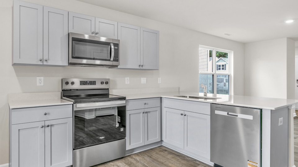 kitchen with grey cabinets
