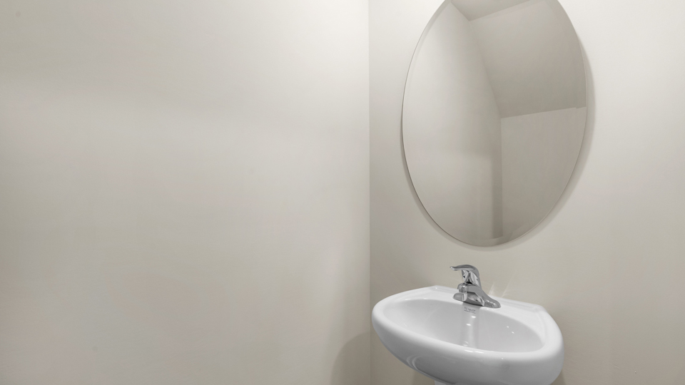 half bath with pedestal sink and mirror