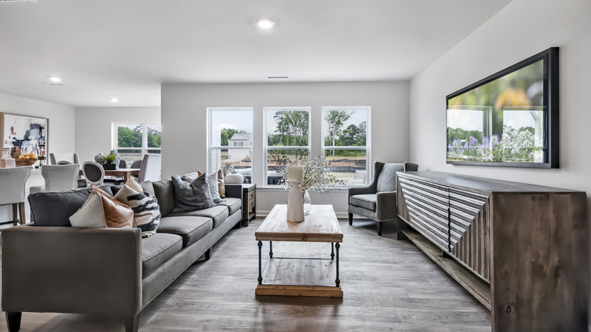 Living area with revwood flooring