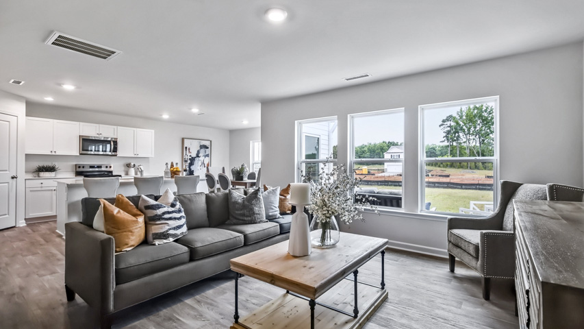Living area with revwood flooring