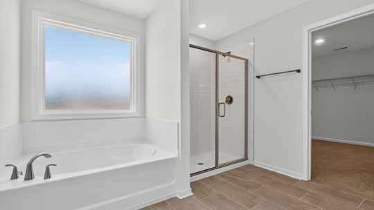 primary bathroom with seperate tub and walkin shower