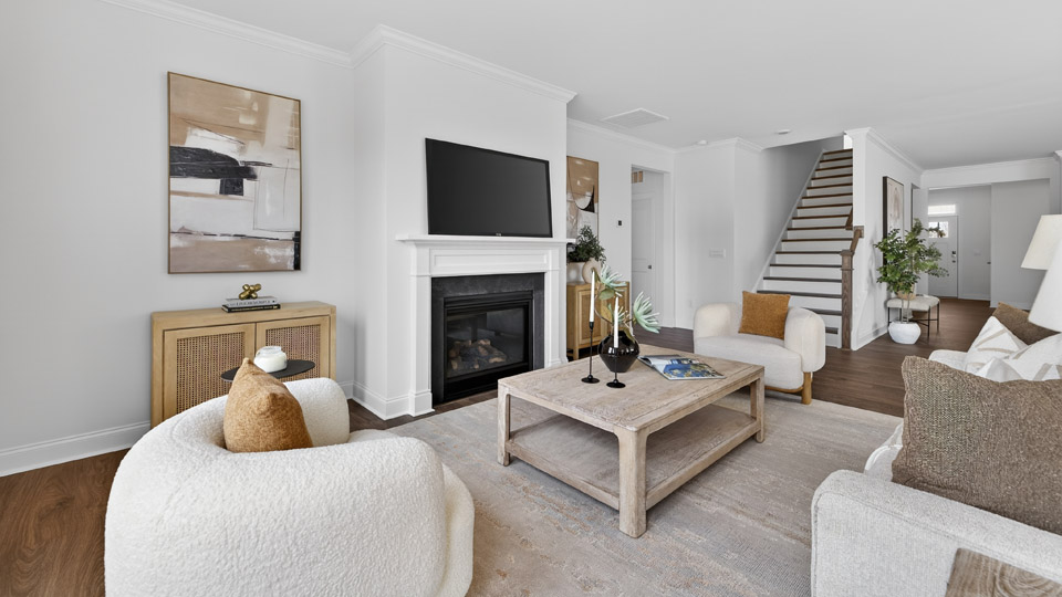 open concept living room with fireplace