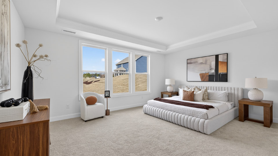primary bedroom with tray ceiling