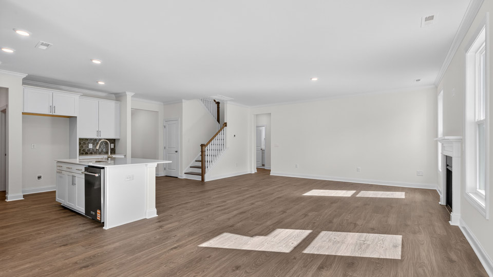 Dining area with revwood flooring