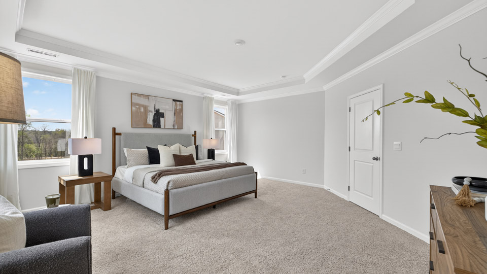 primary bedroom with tray ceiling