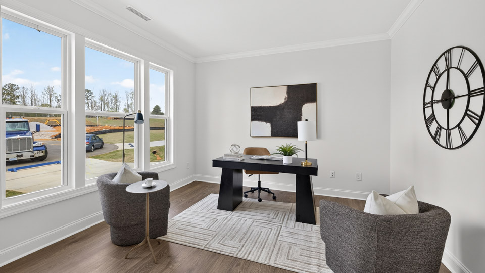 flex room with large windows, french doors