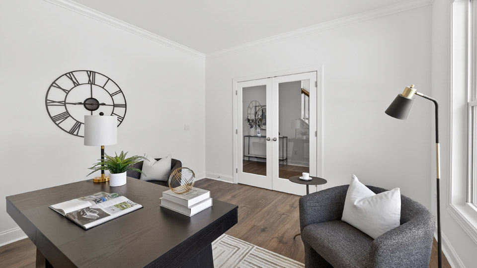 flex room with large windows, french doors