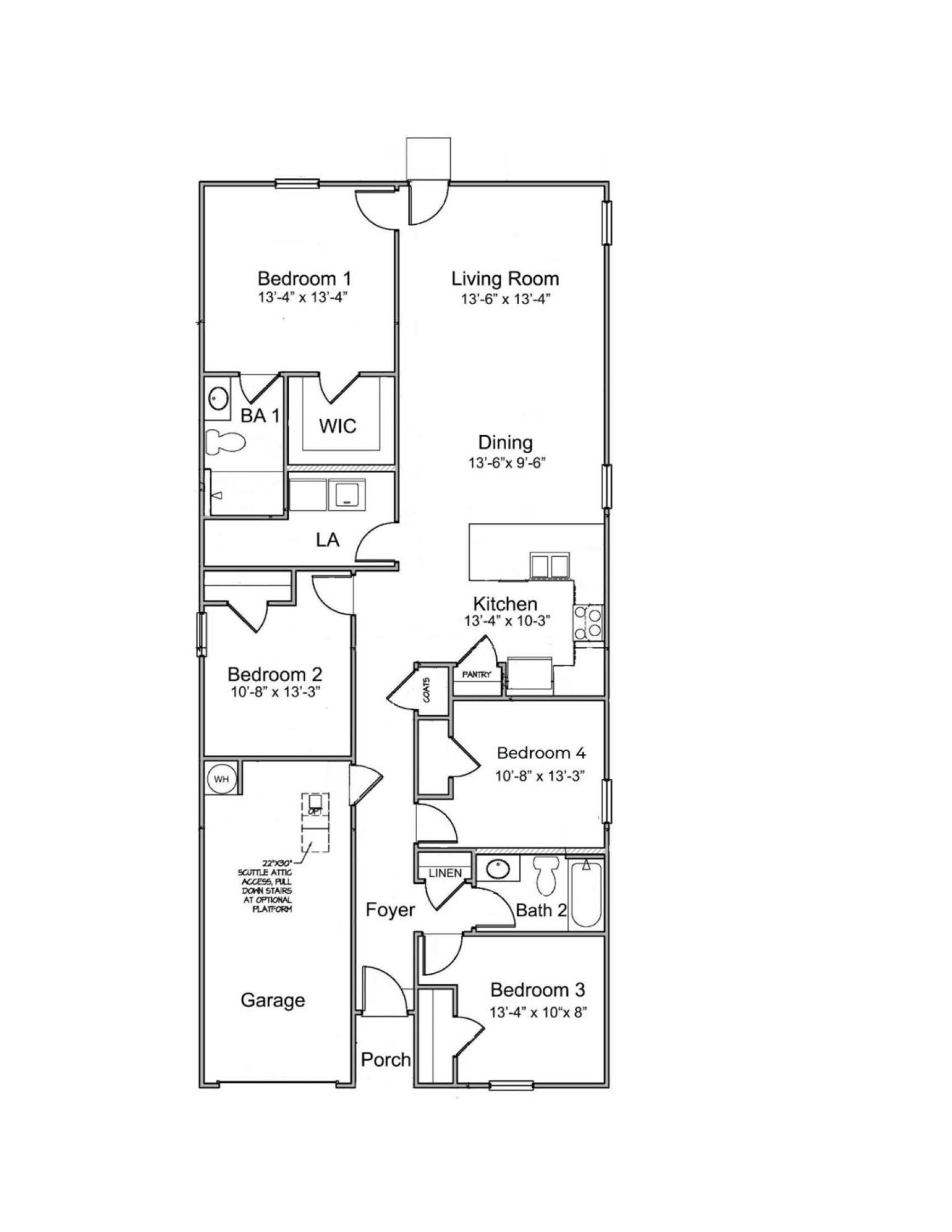 The Helena floorplan with 4 bedrooms and 2 bathrooms in Pine Hills.