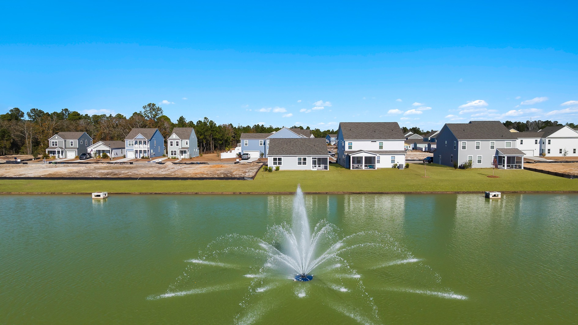 new home summerville with pond view