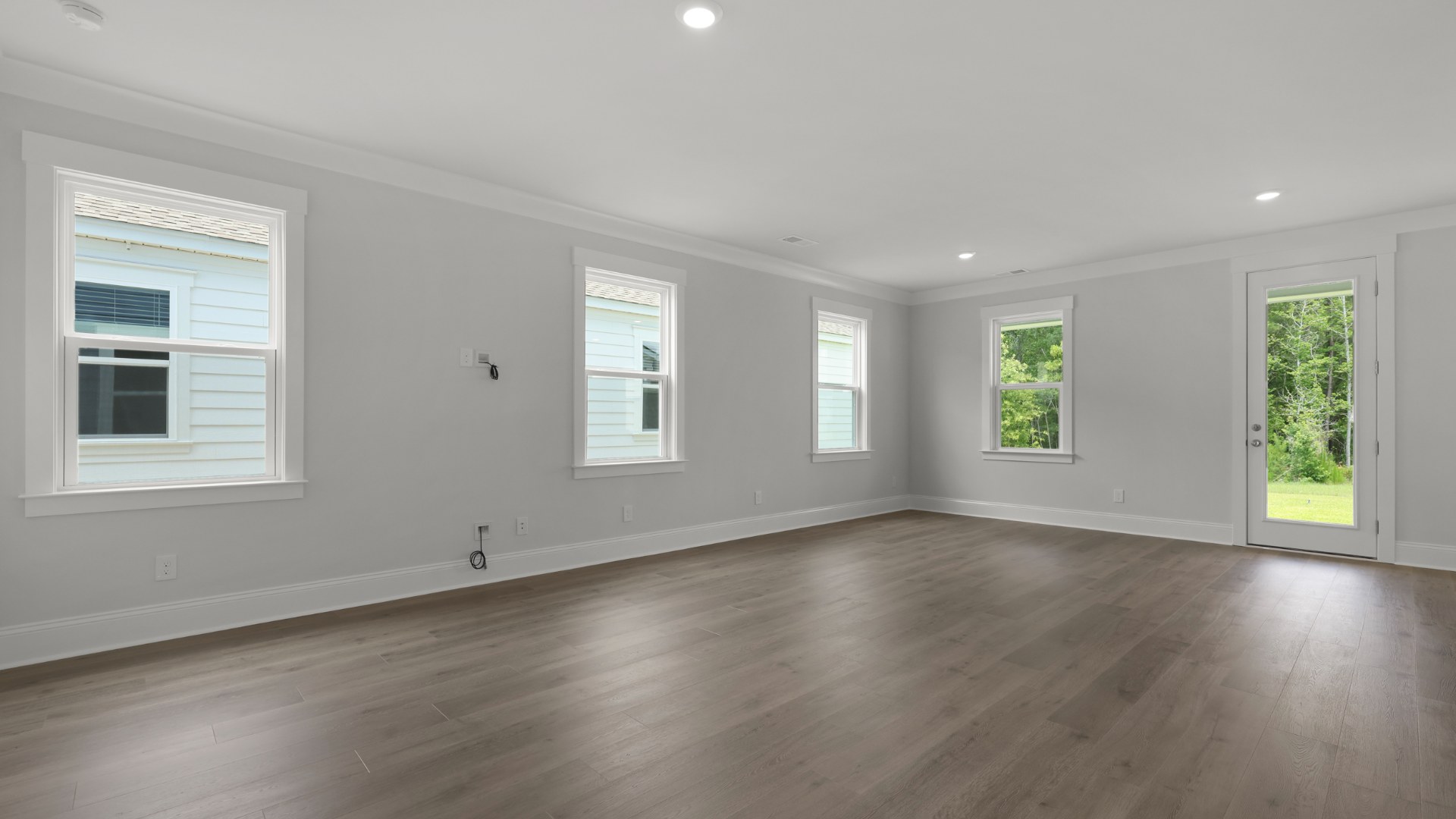 Large living room with windows