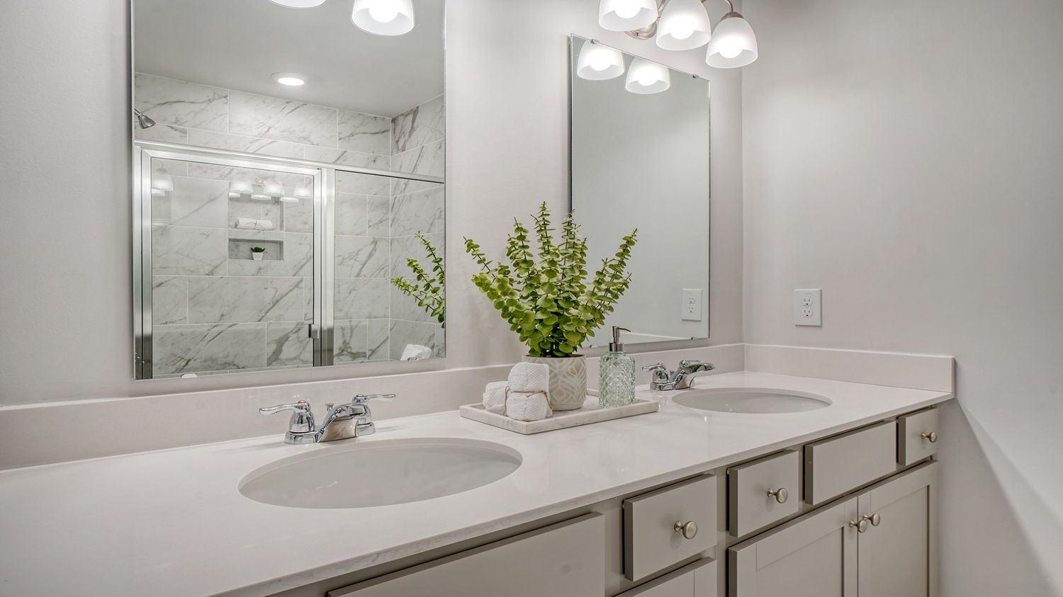 master bathroom with dual vanity