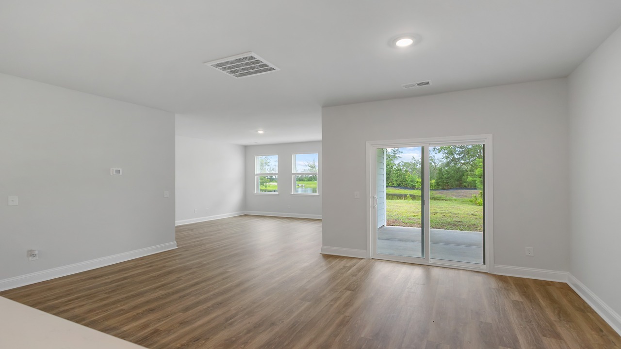 open concept living and dining room