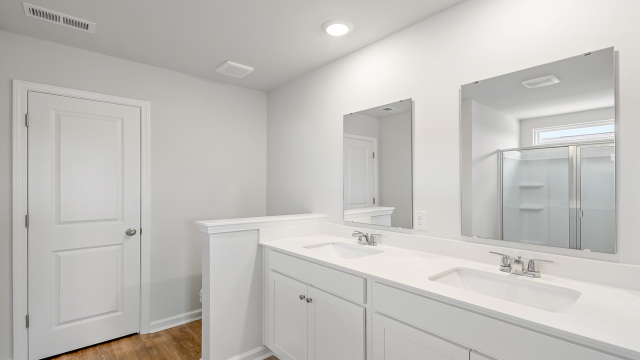primary bathroom with dual vnaity