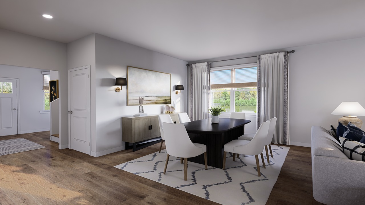 open concept furnished dining room