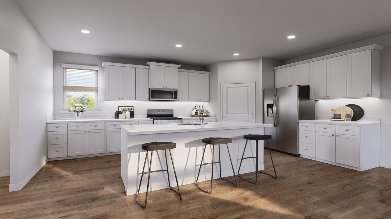 white cabinets with kitchen island