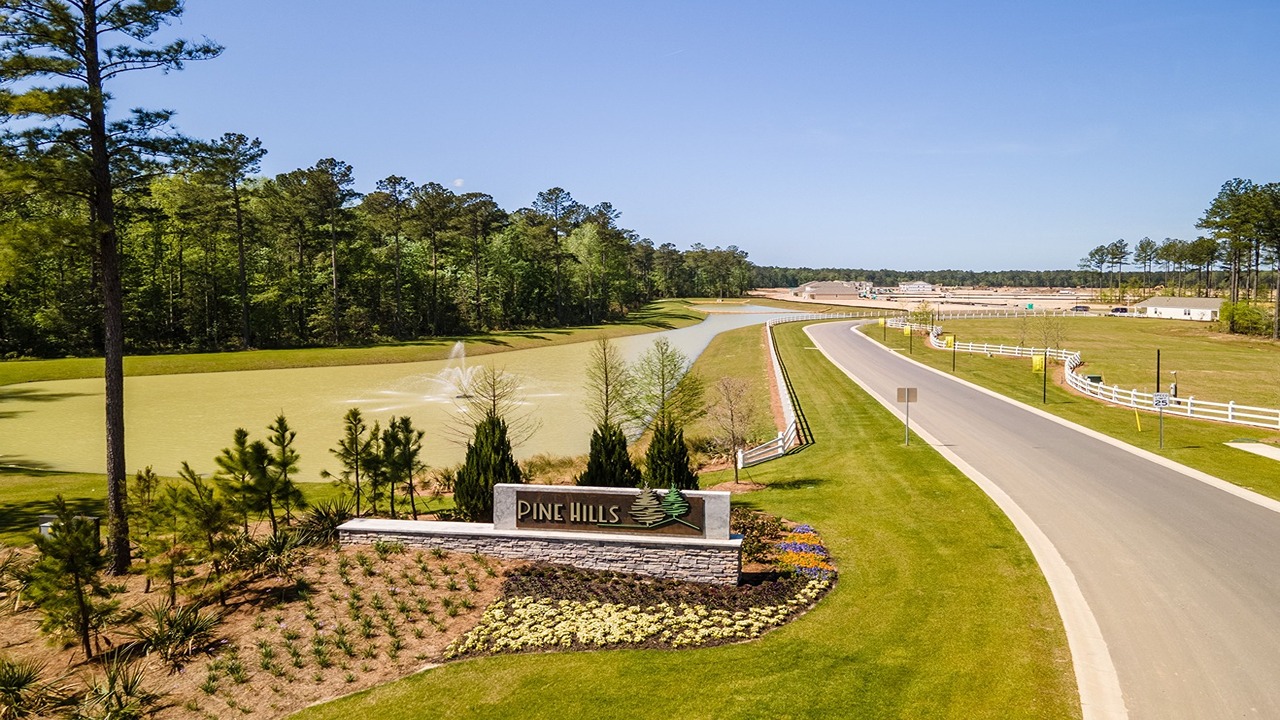 Pine Hills entrance - homes set back from street