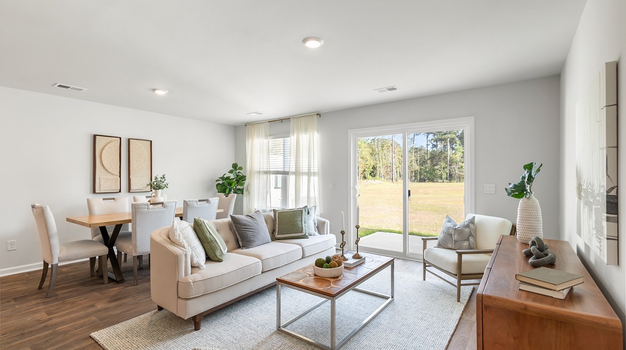 living room with sliding doors