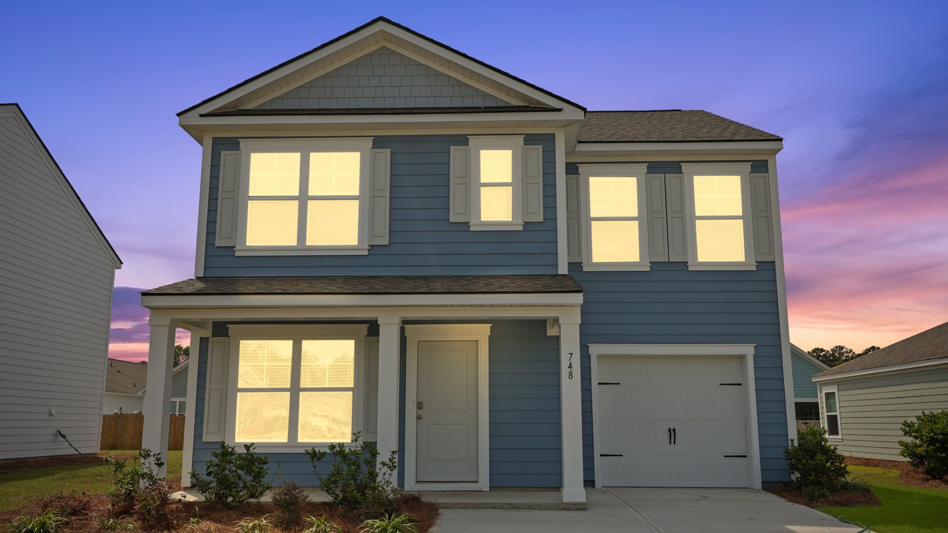 The Rachel floorplan is 3 bedrooms and 2.5 bathrooms with a single car garage.