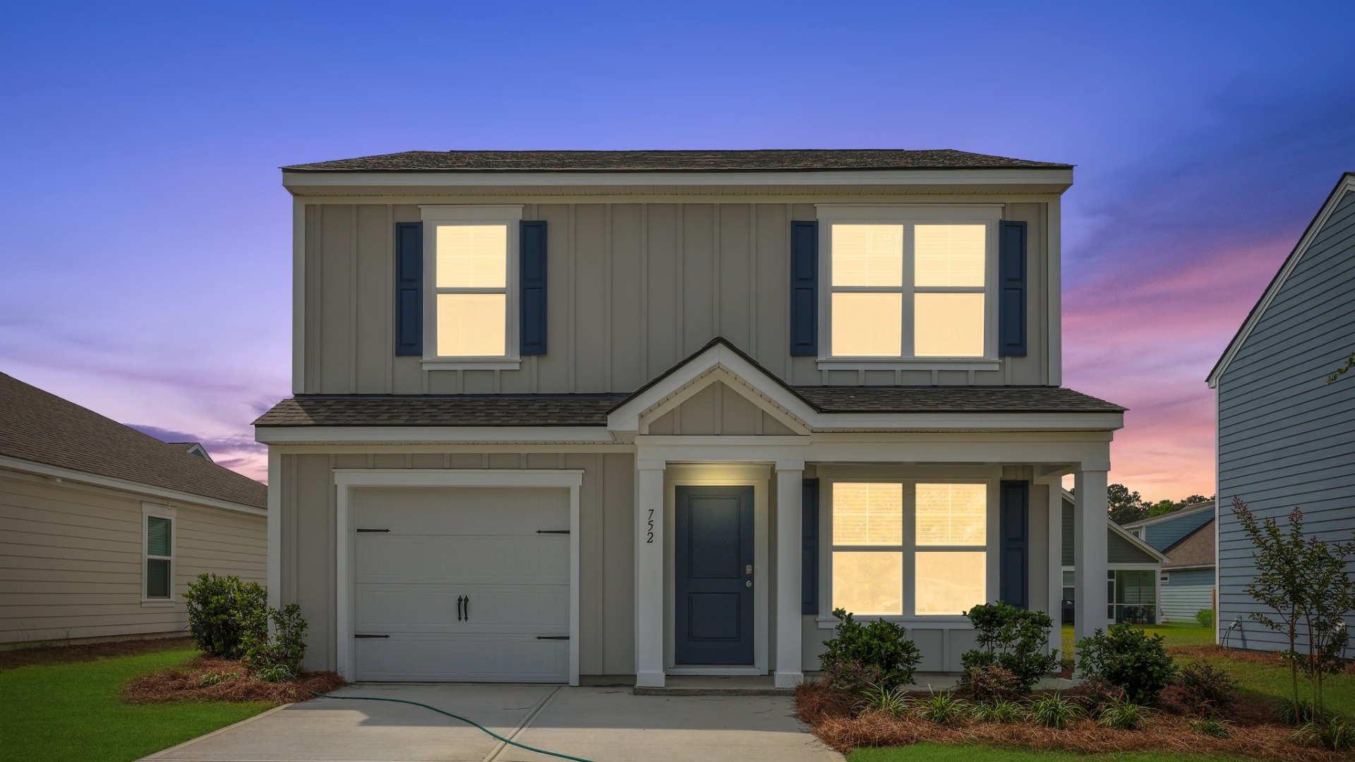 The Brandon floorplan has 2 bedrooms and 2.5 bathrooms with a single car garage.
