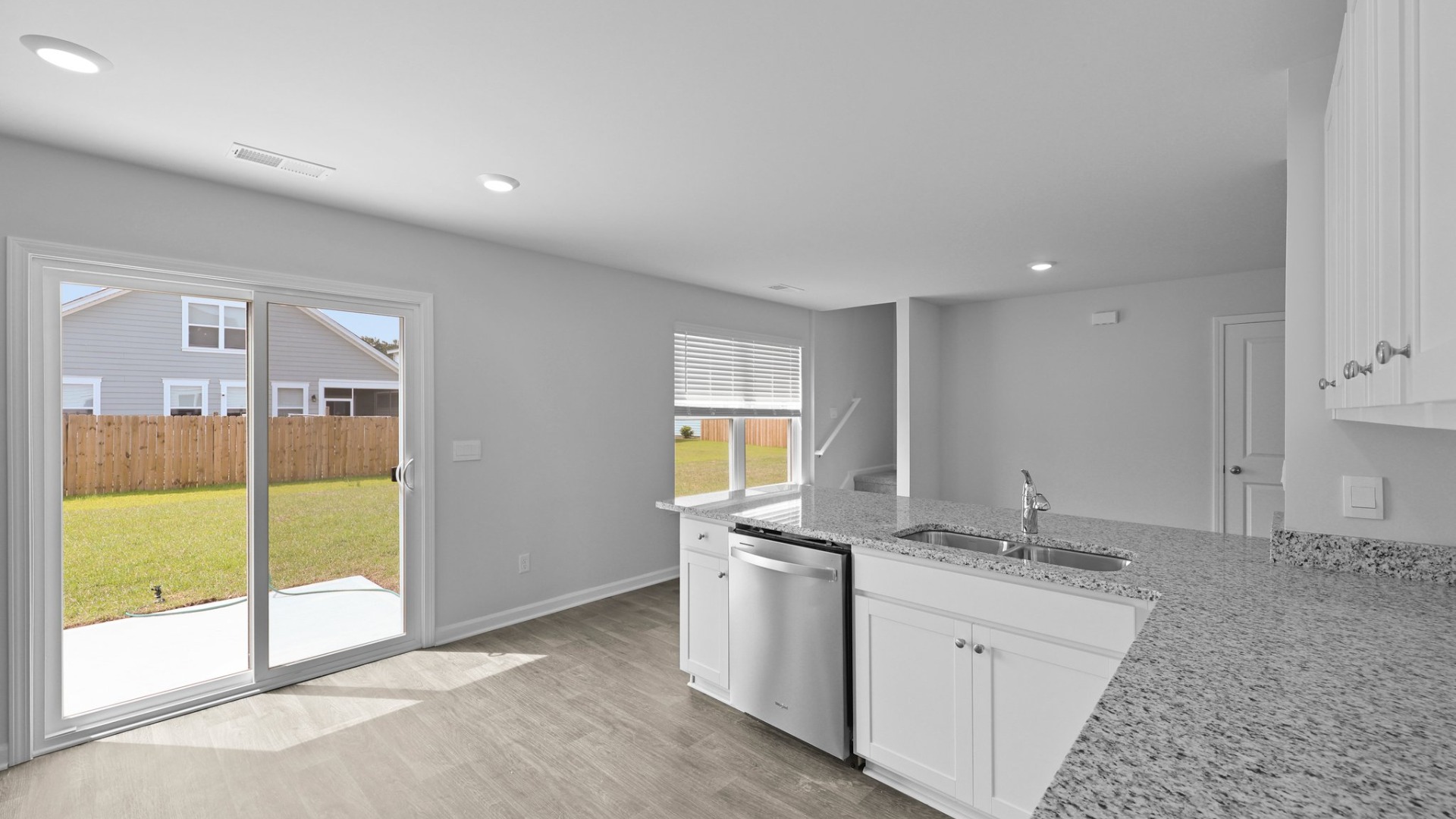 The dining room and kitchen are open concept.