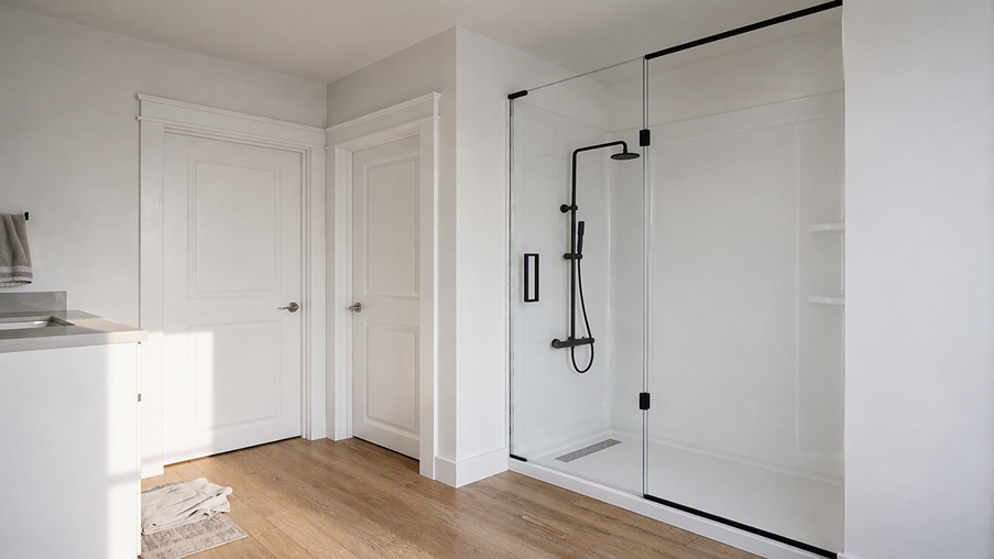walk in shower with glass door