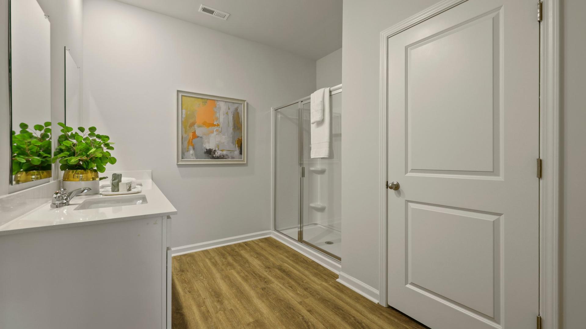 Primary bathroom with dual vanity