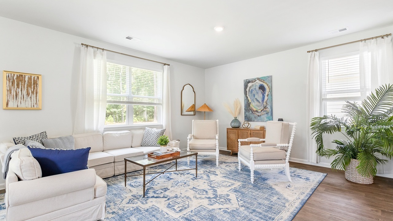 Bright living room with large windows