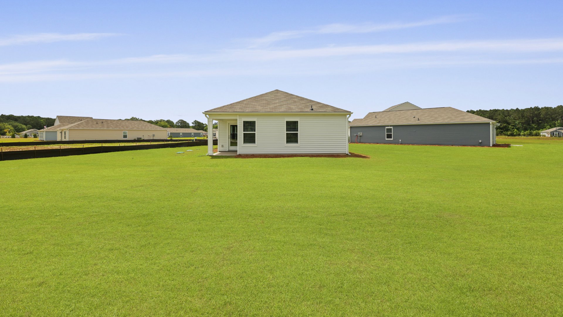 The downing floorplan has a covered patio in the rear.