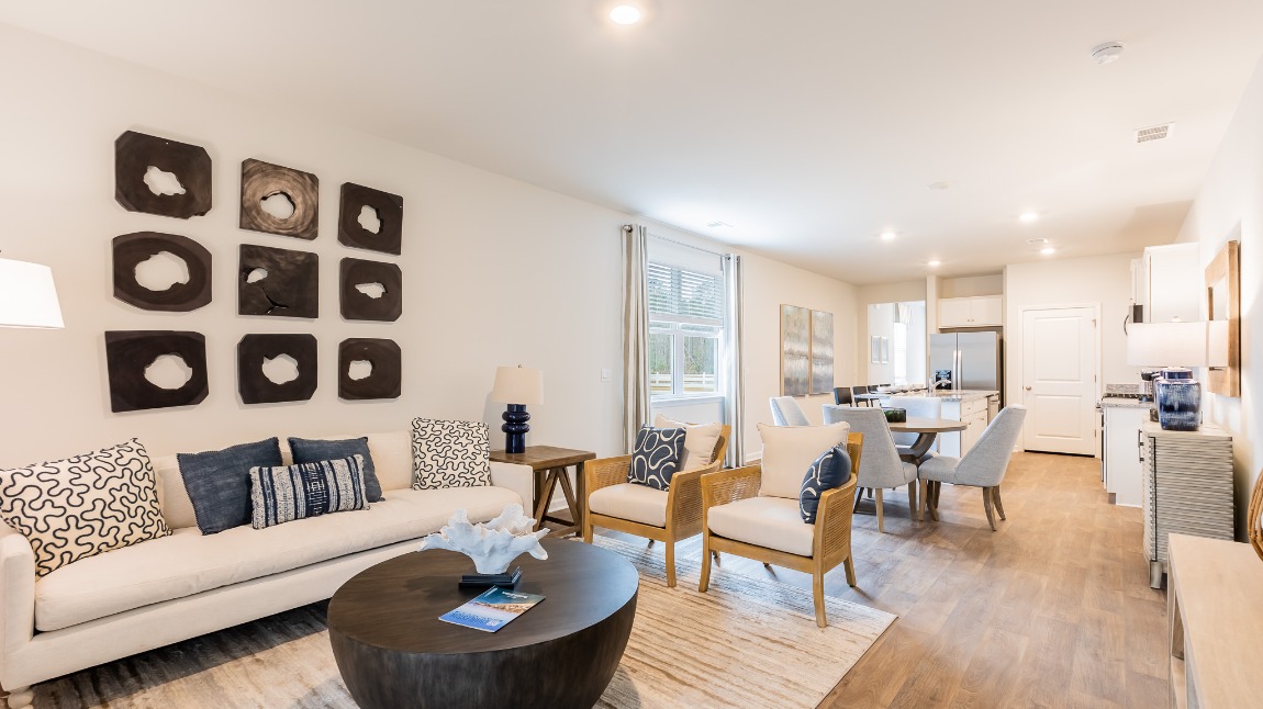 The living areas are open concept and bright.