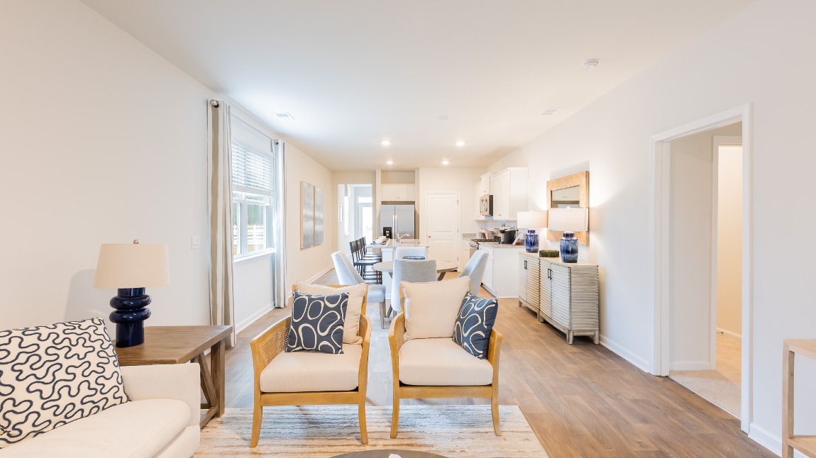 The well lit living areas for entertainment and comfort.