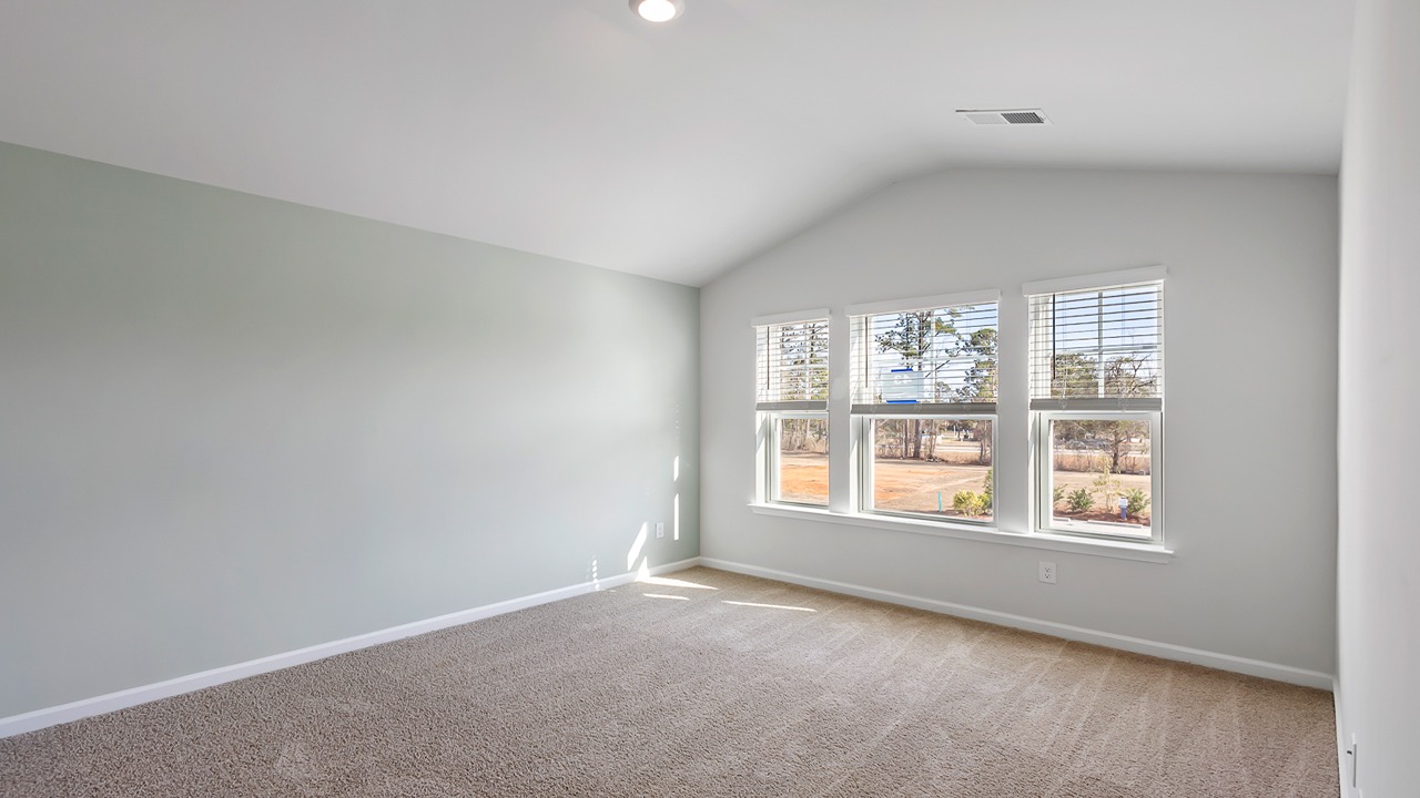 Primary bedroom with vaulted ceilingq